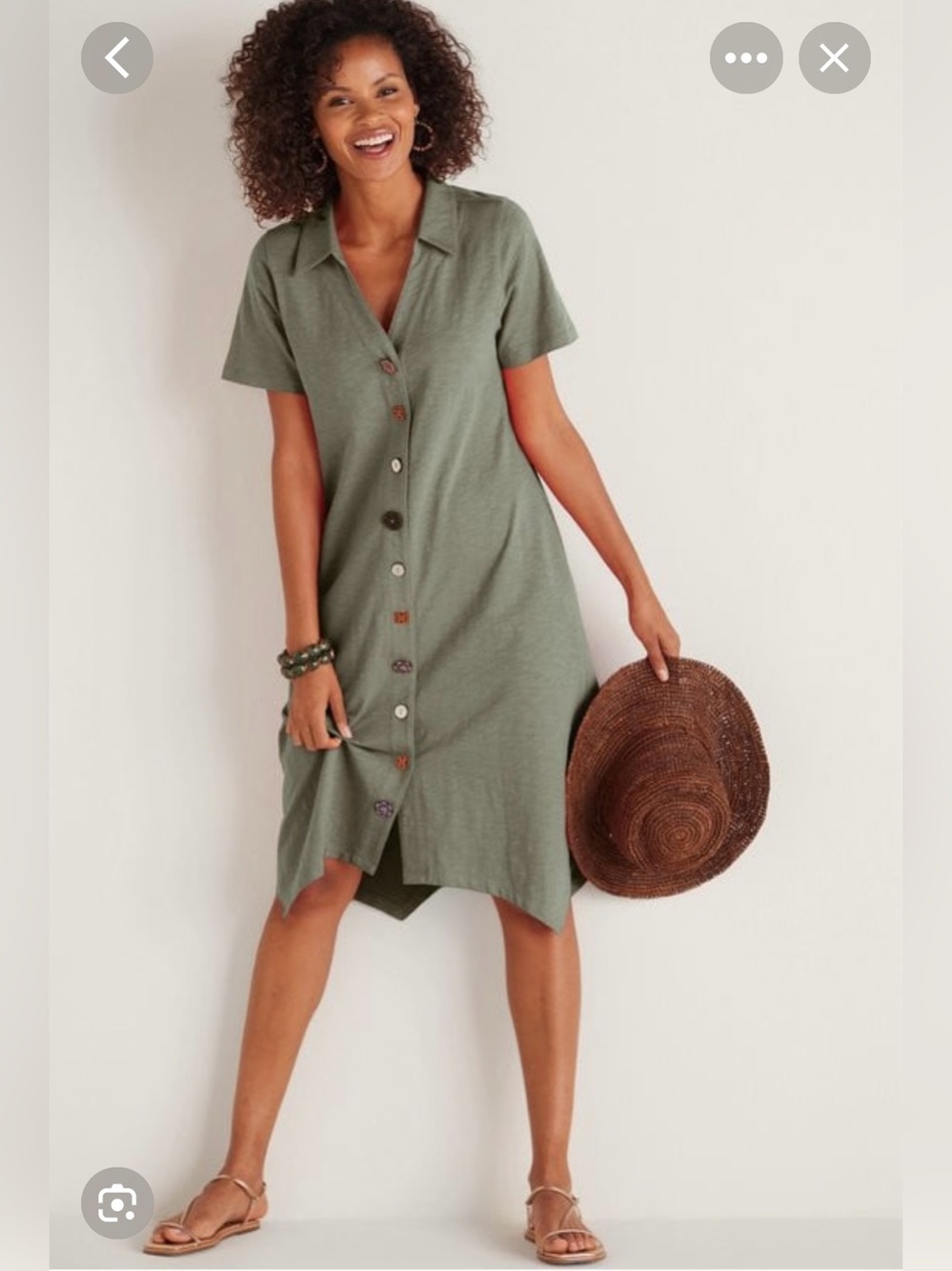 Soft Surroundings Danielle Olive  Dress Mismatched Buttons Lagenlook Size LP